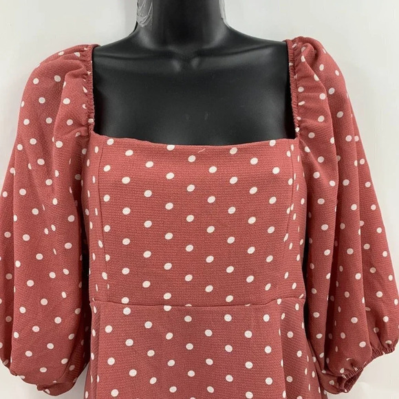 Wanderlux Women's Polka Dot Puffy‎ Sleeve Square Neck Dress Size M NWT - Picture 3 of 15